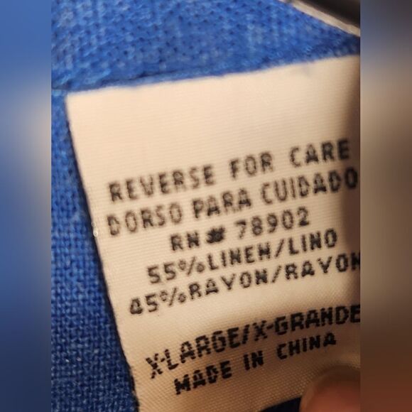 Erin London XL Blue Embroidered Shrtslvs LINEN Blend Buttons Up Women Top Shirt - Picture 4 of 9